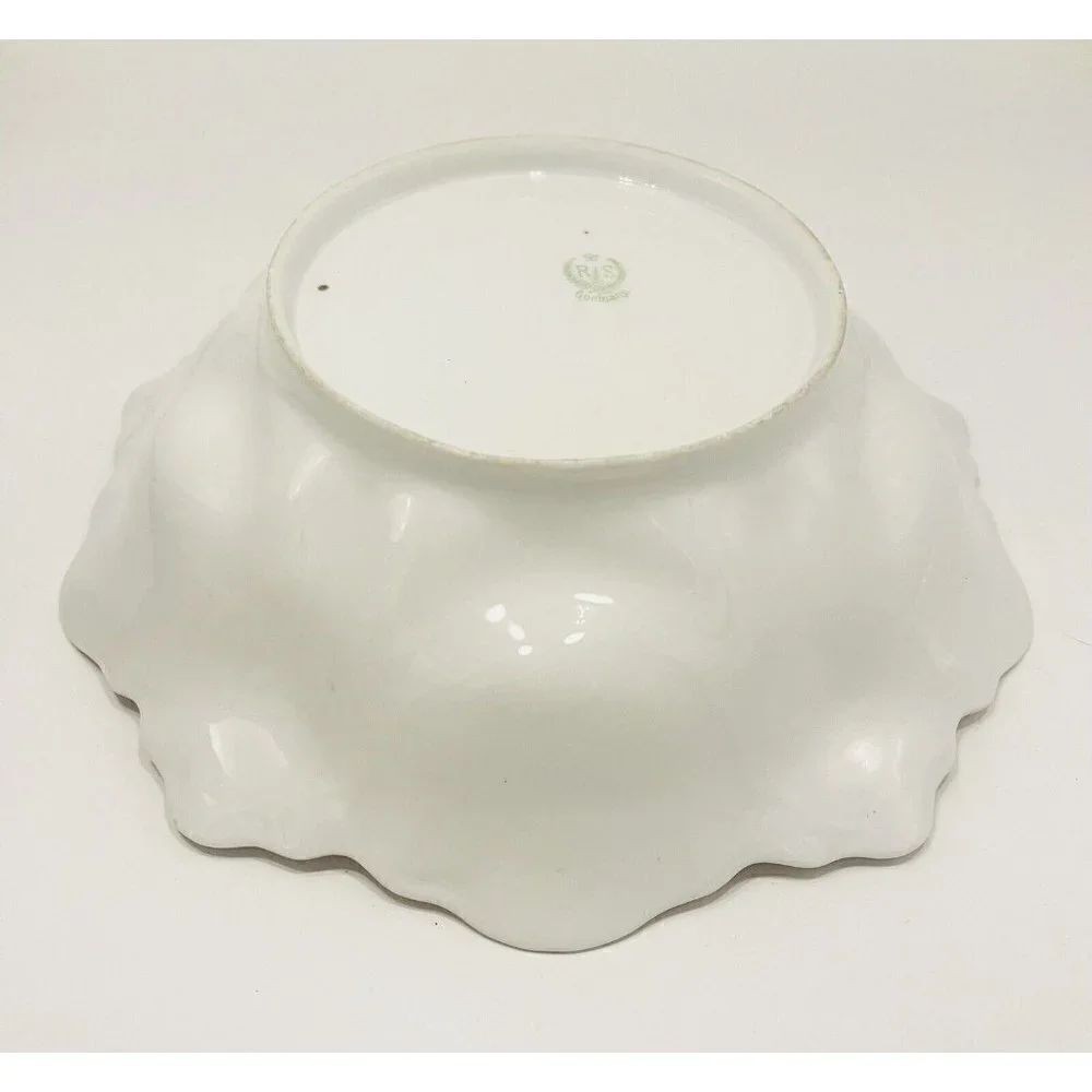 Vintage RS Germany Floral Bowl 9” Roses Enamel Handpainted Scalloped Gold Trim